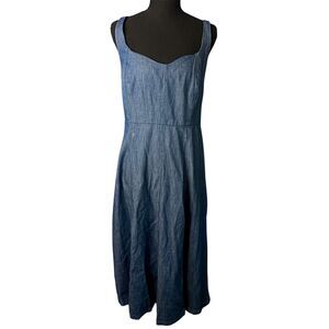 Old Navy Womens Denim Midi Dress Sz L Cotton Classic Sleeveless Dark Wash Flowy